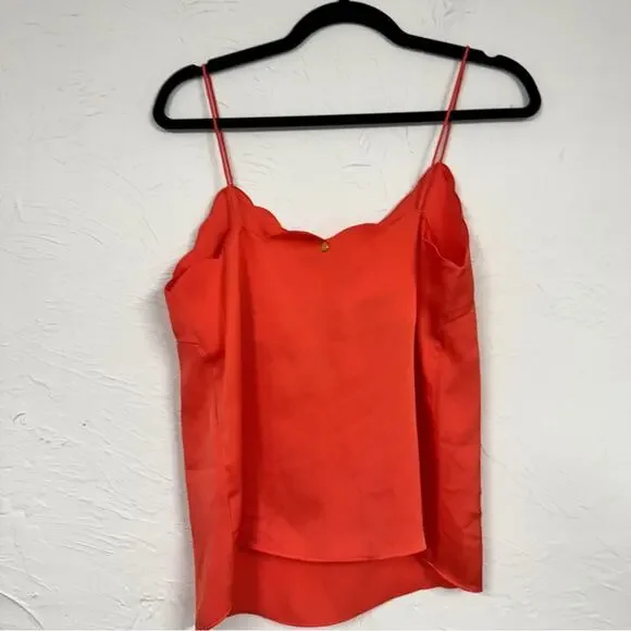 Harlyn Orange Scalloped Satin Camisole Tank Top Womens XS Capsule Wardrobe Basic - Picture 7 of 9